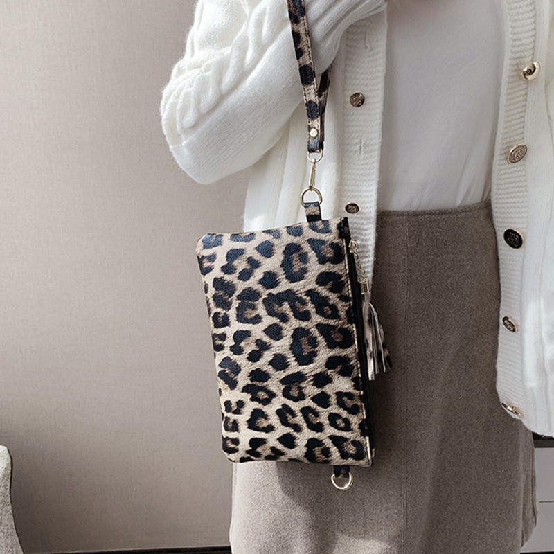 Women Clutch Bag Leopard Print Long Wallets Female Fashion Design PU Leather Wallet Messenger Bag Ladies Elegant Handbag Change Key Case