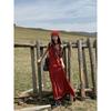 Travel Wear Retro Burgundy Sleeveless Neck Loose Dress Summer Seaside Vacation Style