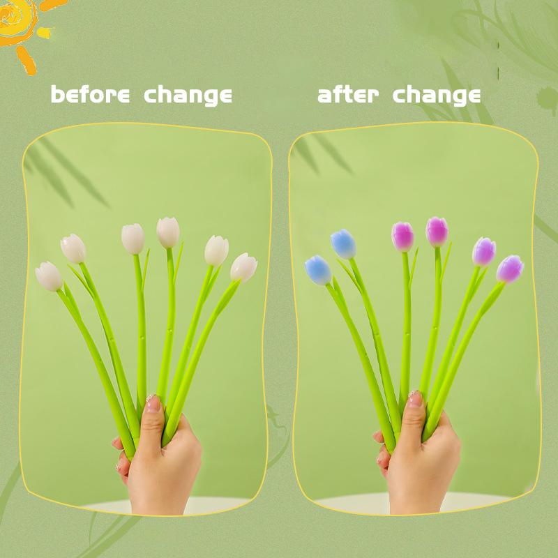 Color Changing Tulip Gel Pens Cute Discolor Floral Black Ink Neutral Pens Korean Stationery Holiday Gifts Office Supplies