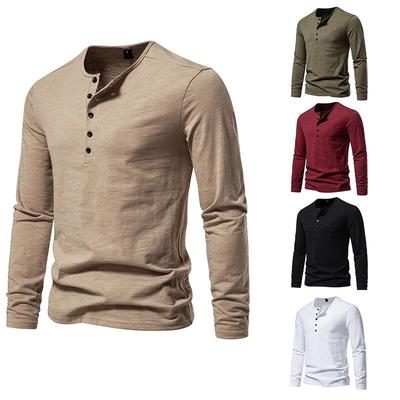 2023 Herbst Herren Fünf-Knopf Einfarbig Langarm Freizeit-T-Shirt