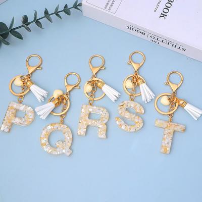 1Pc Plastic Fashion Drip Glue Car Decoration Bag Charm Handbag Jewelry Yellow Gold Foil Letter Keychain