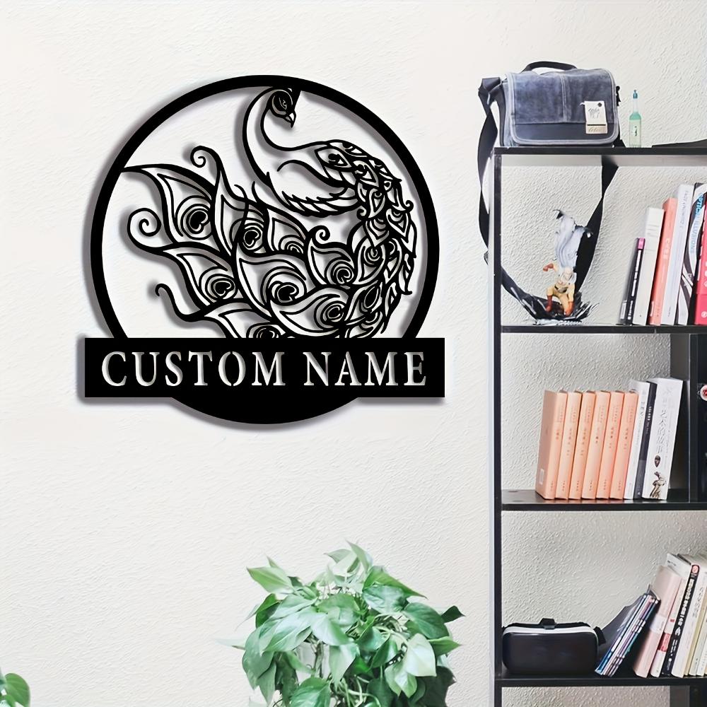 Peacock Metal Wall Sign Black Iron Surname Decor Home Patio Silhouette