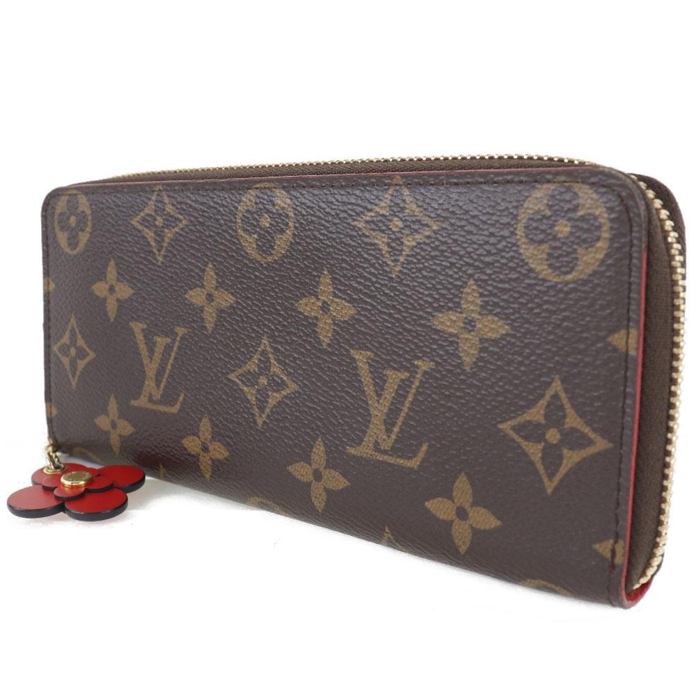 LOUIS VUITTON Portefeiulle Clement Purse M62940 Flower charm Brown Monogram canvas Women Used