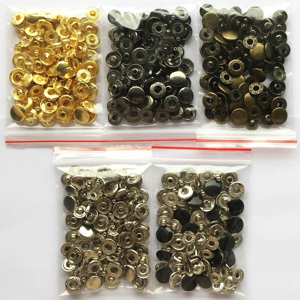 Round Metal Snaps Button For Leather Clothes Bags Snap Fastner Press Studs Kit Tool Installer Silver Buttons 831/633/655/201/203