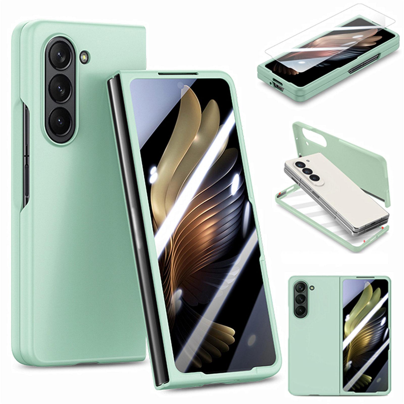 

For Samsung Galaxy Z Fold6 5G Case Rubberized PC Phone Cover with Tempered Glass Film Light Green