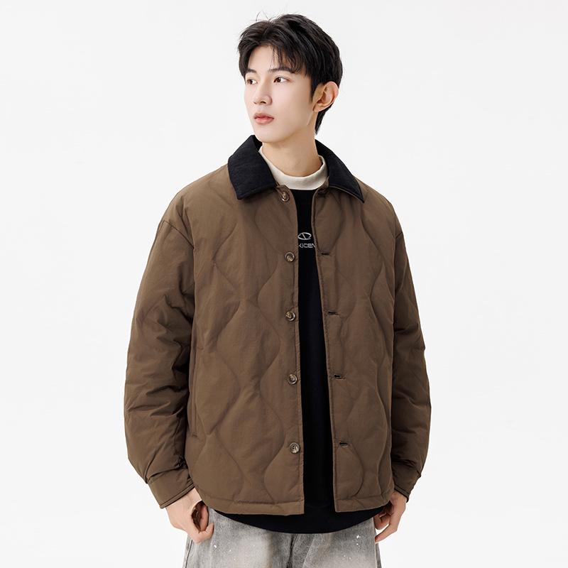 Winter-Daunenjacke für Herren 2025 mit Farbblock-Design und Reverskragen – Schlicht, locker, warm, im Landhausstil für Paare