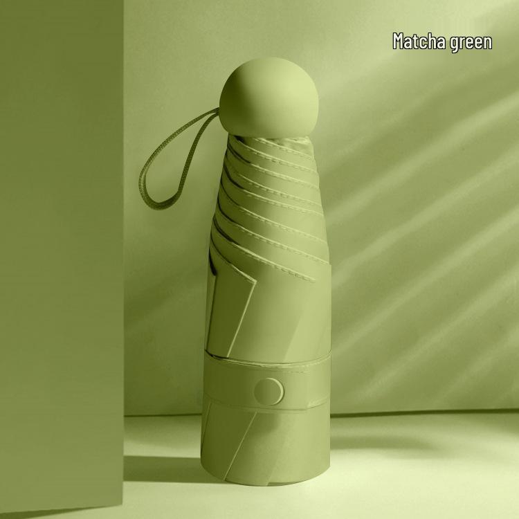 Compact Black Capsule Umbrella with UV and Rain Protection - Five-Fold Design