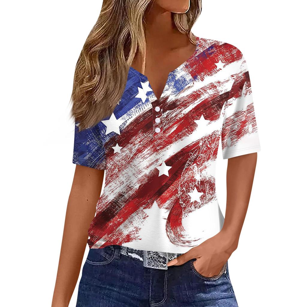 Women's T Shirt Tee Print Button Short Sleeve Daily Weekend Fashion Basic V- Neck Regular Top