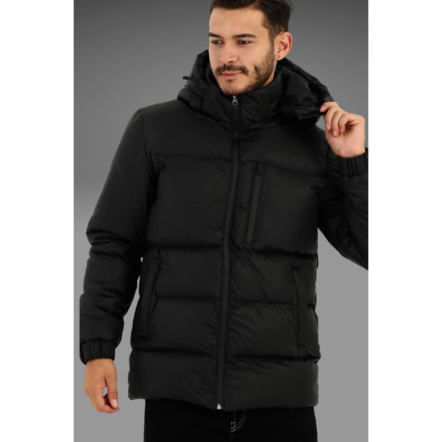 

Men s Black Fiber Hooded Windproof Inflatable Sports Winter Coat S чёрный