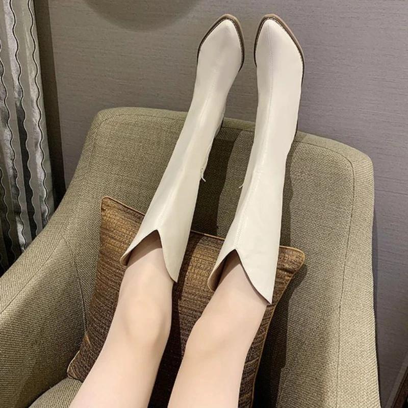 Knee High Shaft Shoes Woman Leather Large Size Warm Long Boots for Women New In Trend 2025 Sale Y2k Gyaru Quality Spring Goth Pu