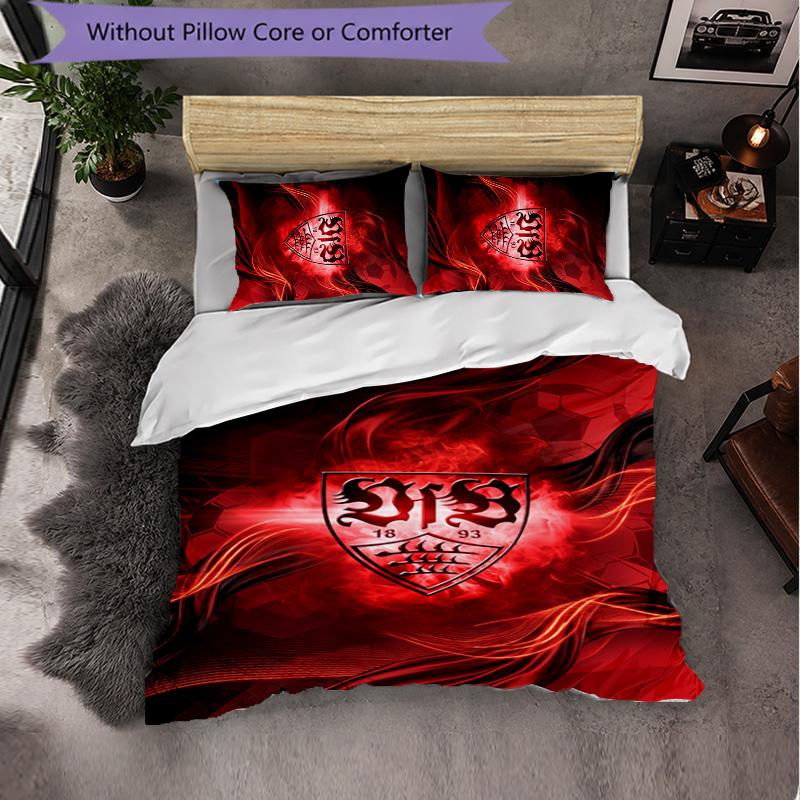 Set Biancheria da Letto Calcio VfB Stuttgart 3 Pezzi Morbido Set Copripiumino con Federe Set Decorazione Camera da Letto per la Casa