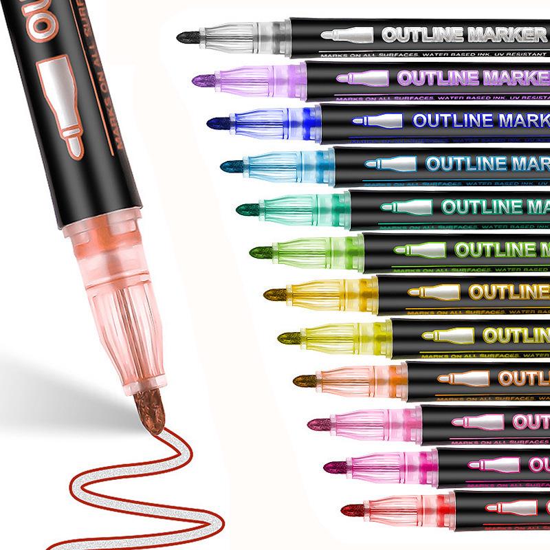 48-Color Glitter Double Line Outline Pen Set for DIY Journals, Christmas Cards, Student Drawing & Fluorescent Doodles.