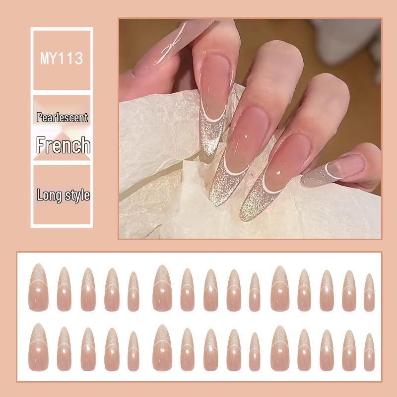 

Pearlescent Shimmer Cat Eye Transparent Long Wearable Nails Set - 30 Pieces