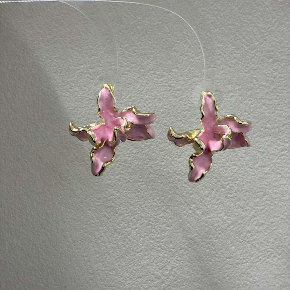 1 pair Luxury Enamel Iris Earrings Temperament Metal Flower Ear Studs  Women