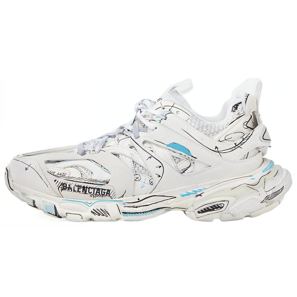 Balenciaga Track 1.0 Lace Up Low Top Chunky Sneakers Women's White Distressed 542436W3SRA9014