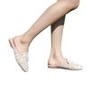 Pearl bag head half slippers women's fashion bow flat muller shoes summer without heel lazy drag