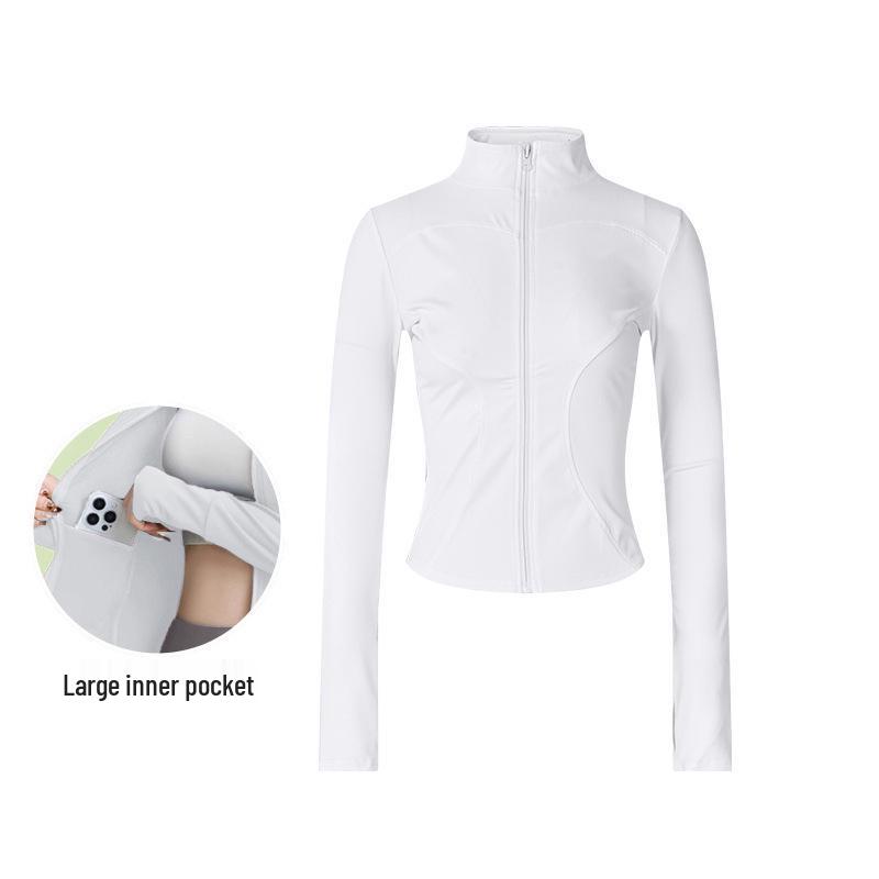 Women's Spring Yoga Jacket - Windproof Stand Collar, Slim Fit Zipper Cardigan for Running and Cycling.