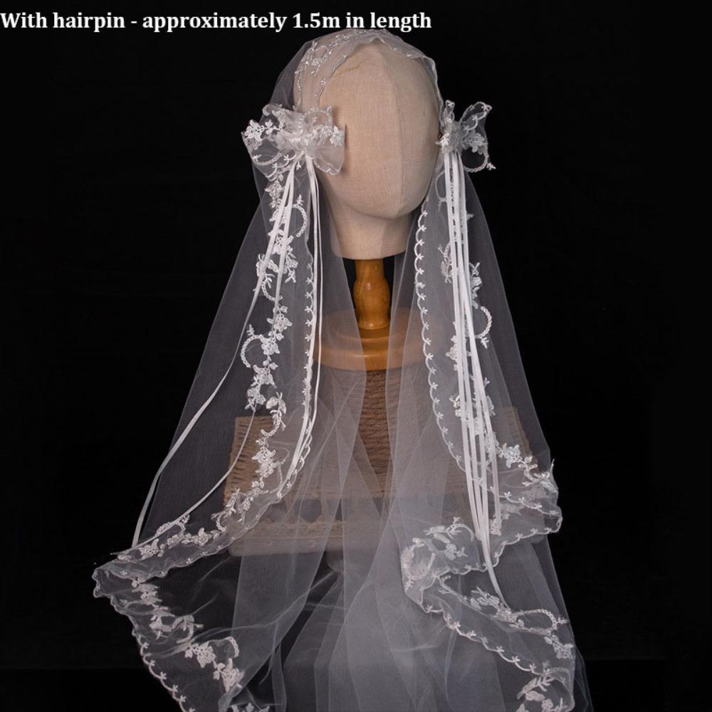 Bowknot Design Lace Veil with Comb Wedding Veil Graceful Bridal Veil for Women Wedding Ceremony
