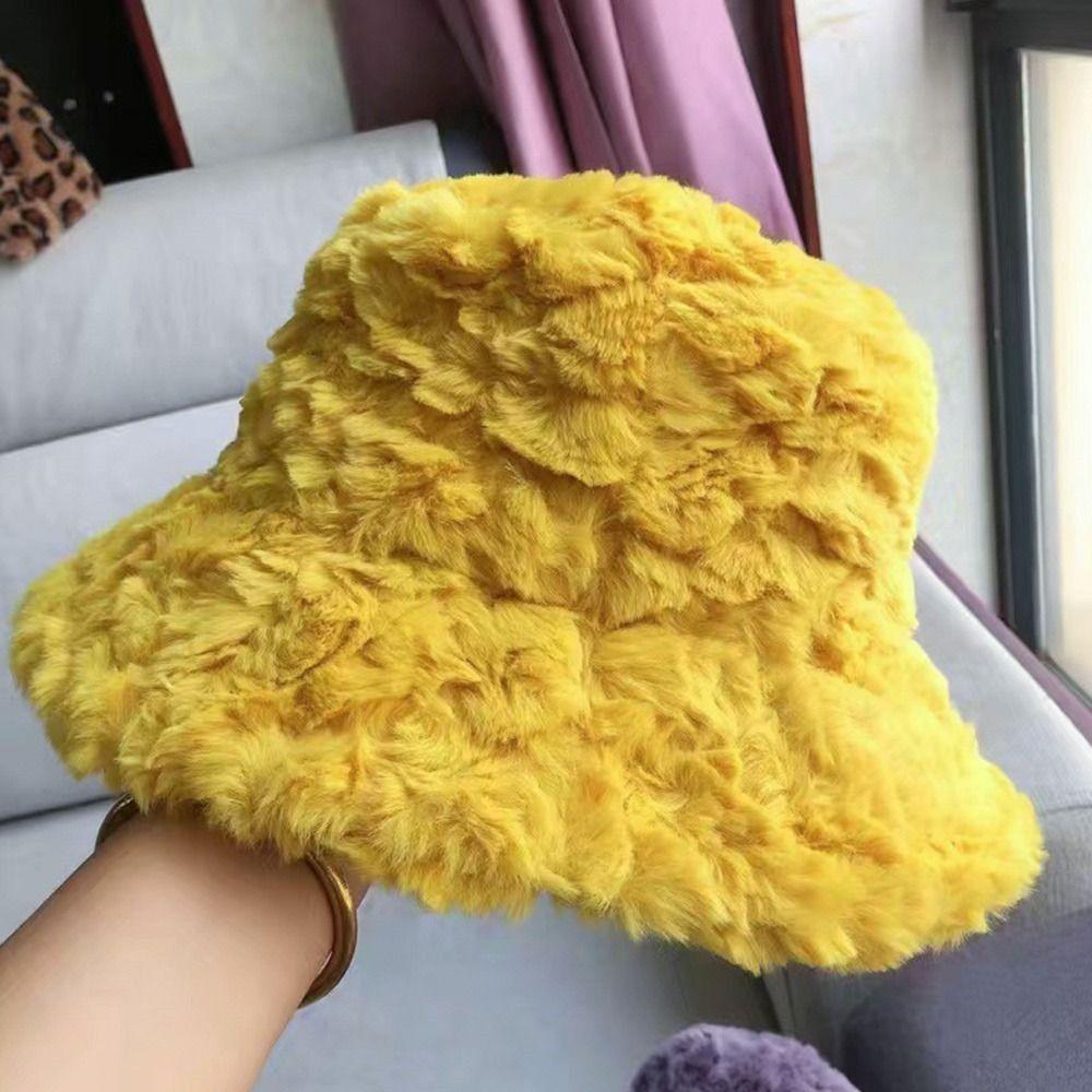 Outdoor Faux Fur Soft Warm Bucket Hat Panama Hat Sun Cap Fisherman Cap
