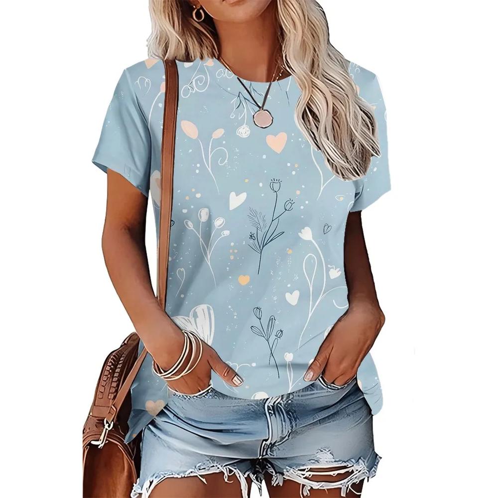 Women's Flower Print Versatile Top Casual Loose Short Sleeve Comfortable T-Shirts Women’s