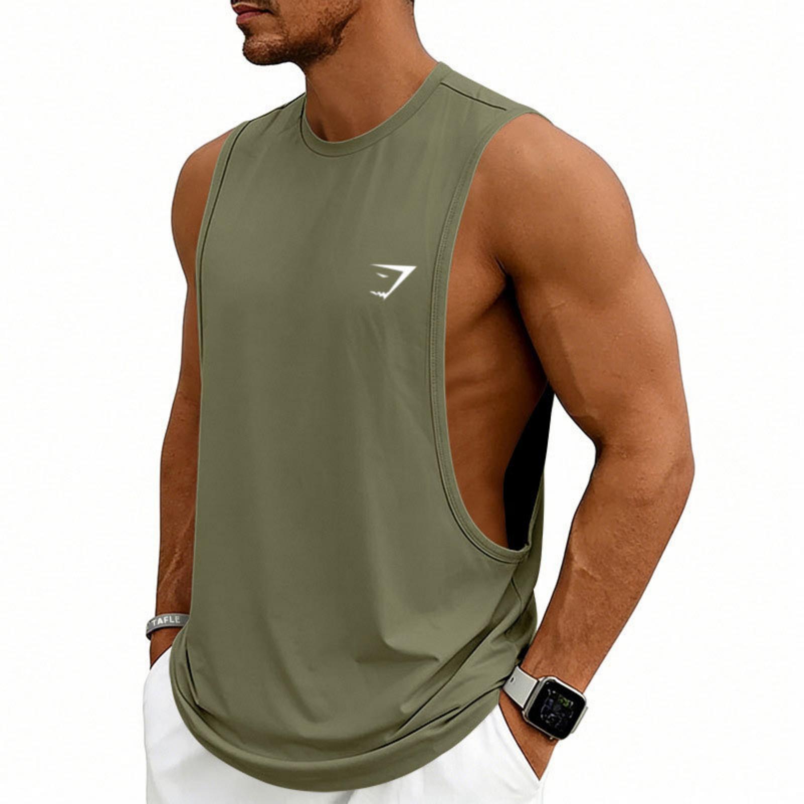 

Men s Fitness Training T-shirt - Men s Outdoor Running Leisure Breathable Sleeveless Elastic Quick-Dry T-shirt L армия зеленый