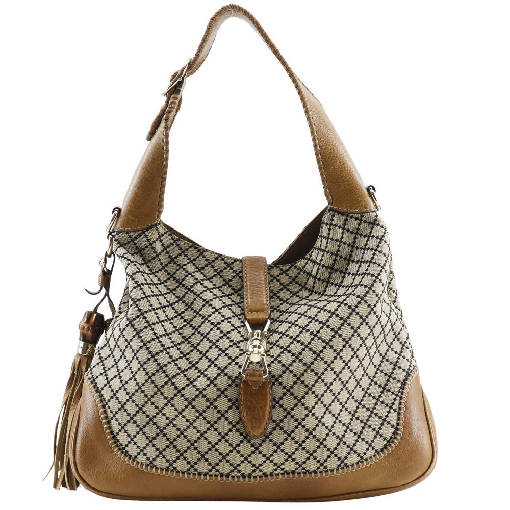 Gucci New Jackie Handbag 246907 Diamante Bamboo Fringe Brown Canvas Women Used
