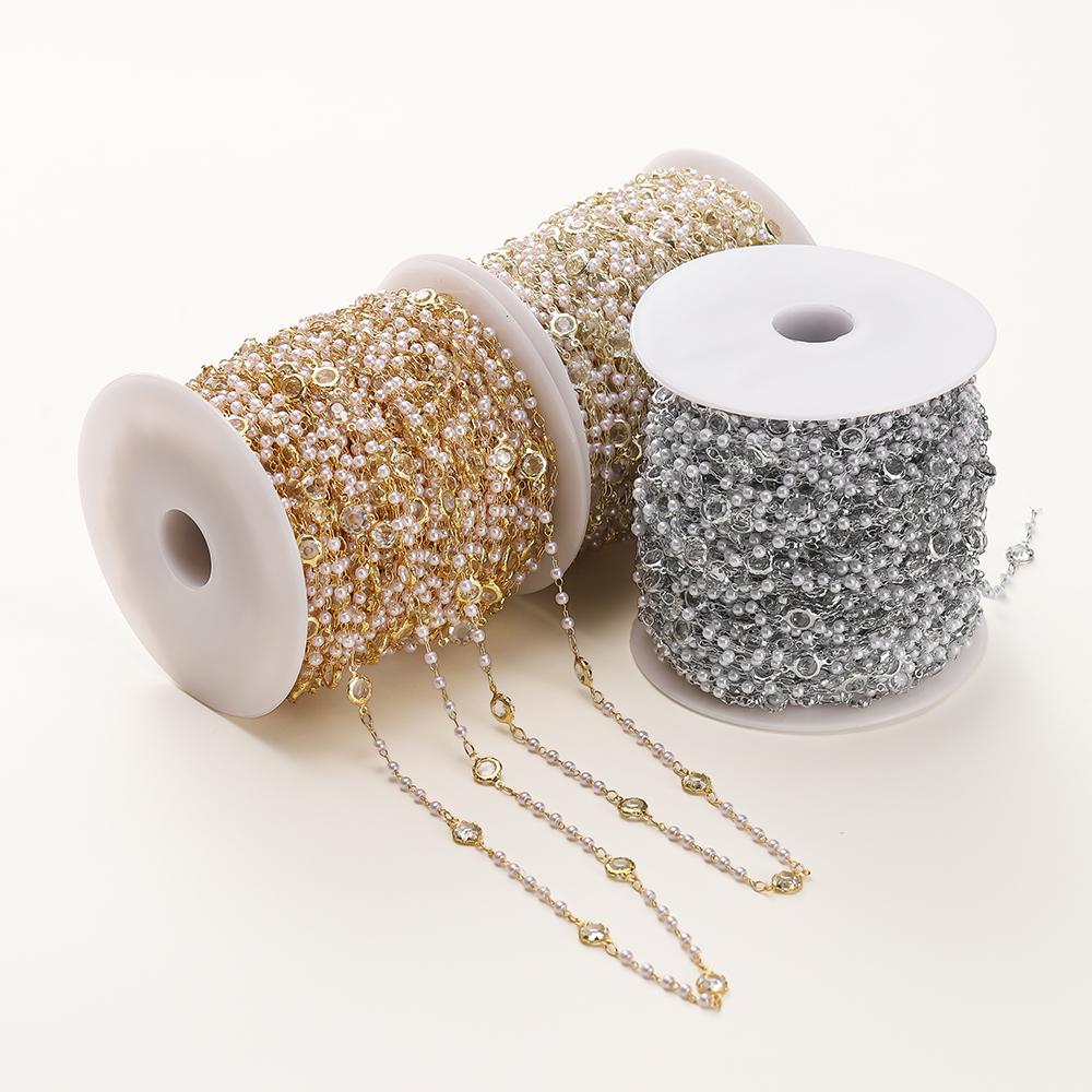1Meter/Pack 14K/18K Gold Color Plated Brass 6.5MM Round Crystal Chain for DIY Jewelry Bracelet Necklace Handmade Making