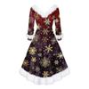 Women's Fashion V-neck Casual Fit Christmas Print Party Long Sleeve Dress