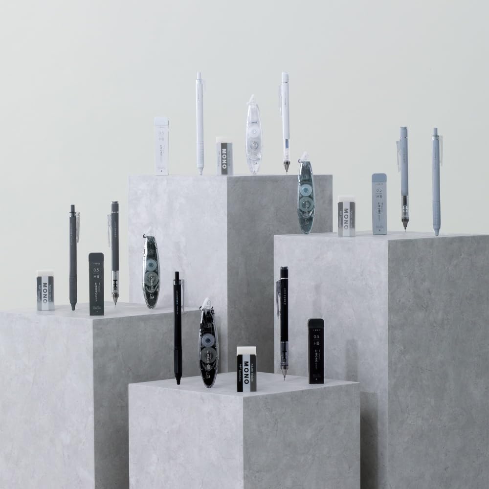 Tombow MONO Stationery Set Ballpoint Correction Set, Grayscale/Light Gray, 5-Piece (Mechanical Pencil, Lead, Eraser, Pen, Tape) PCC-541CAZ