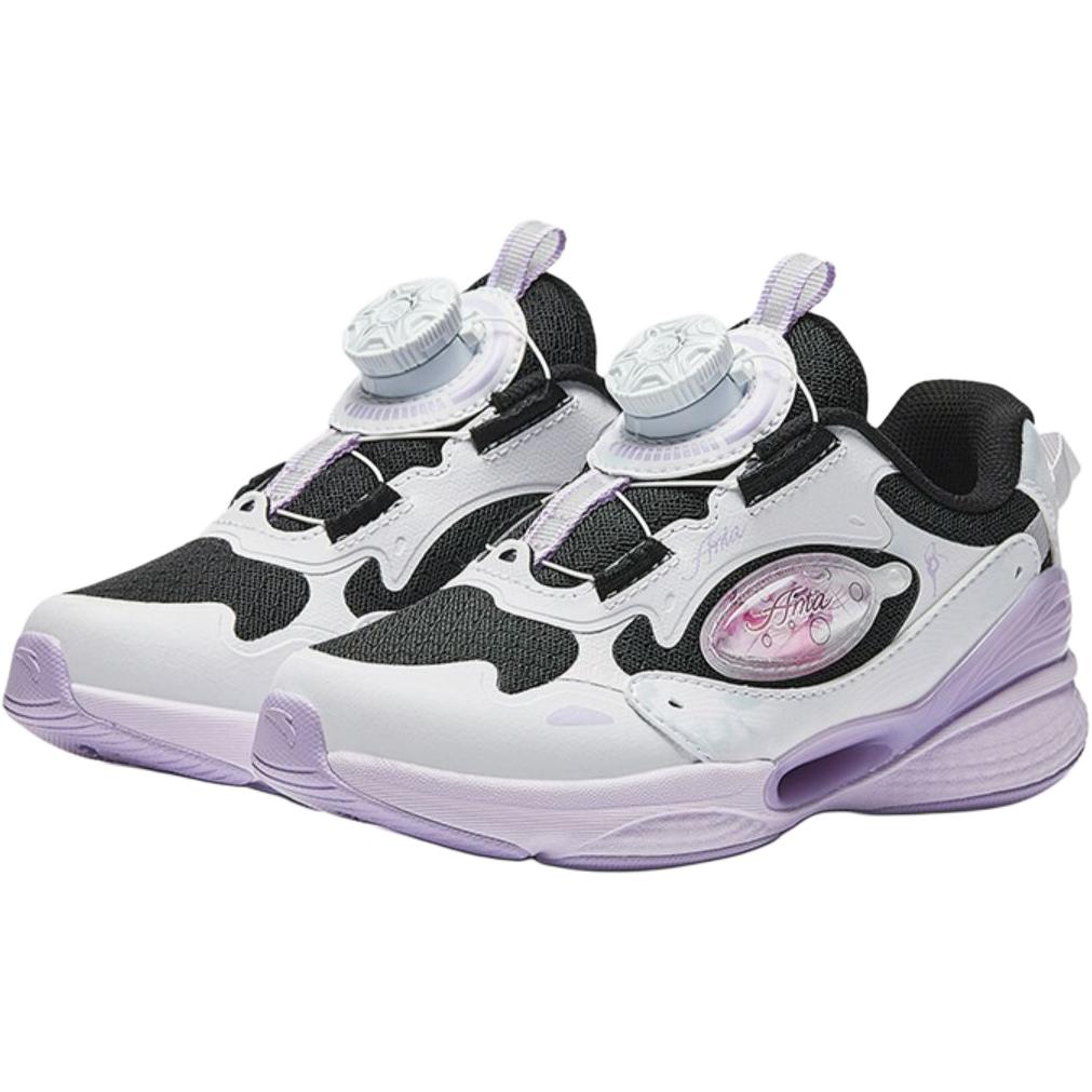 Anta Kids Synthetic Leather Comfortable Versatile Non-Slip Wear-Resistant Breathable Low-Top Running Shoes Kids sneaker Black White Purple 322449905-2