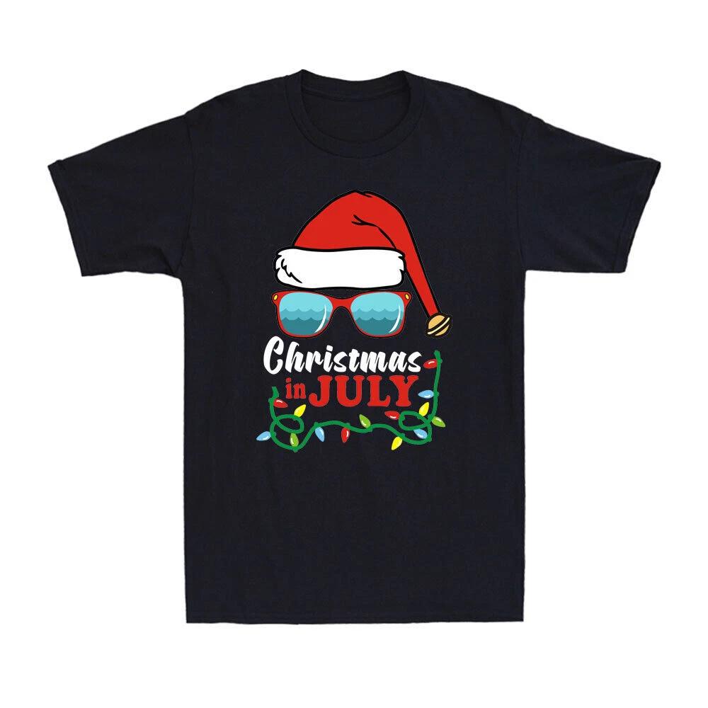 Christmas in July Santa Hat Sunglasses Summer Vacation Celebration Men s T-Shirt XL