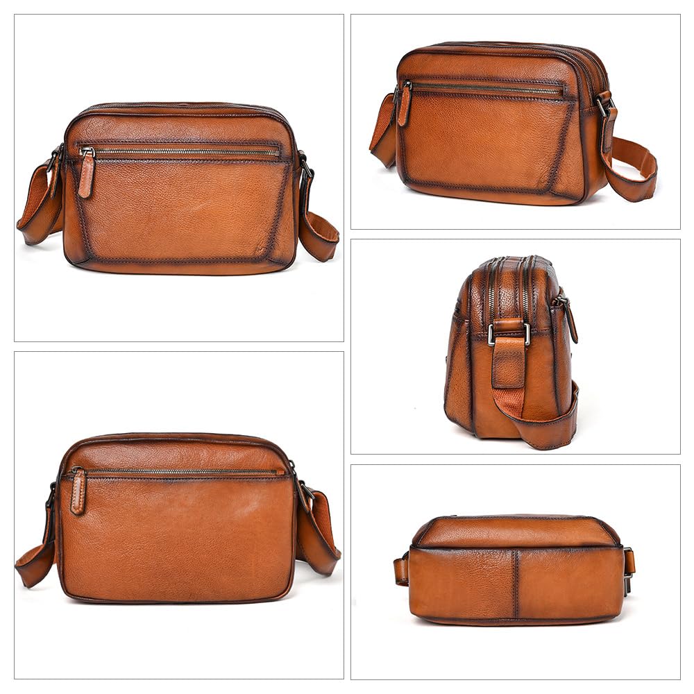 Whatna Antique-Style Tanned Natural Cowhide Leather One-Shoulder Men's Bag, 3-Way, Clutch, Crossbody, Shoulder, Handbag, Body Bag, Chest Bag, Two