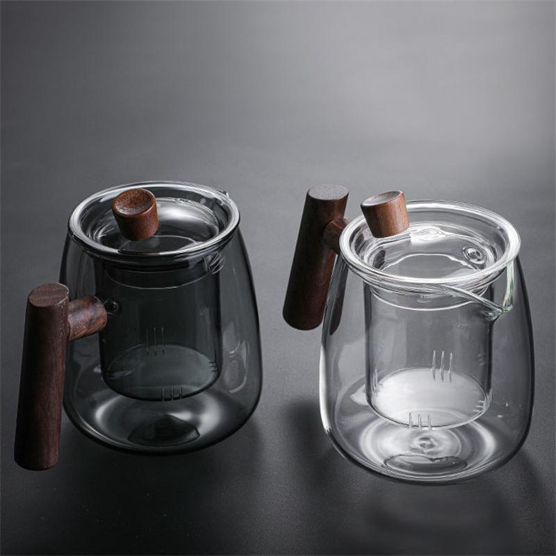 480ML Heat Resistant Glass Teapot With Wood Handle Infuser Heated Container Tea Pot Flower Tea Kettle Tea Maker