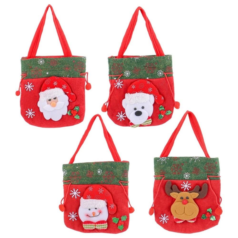 Flannel Santa Gift Bag Drawstring Closure Candy Gift Bag  Christmas Decoration