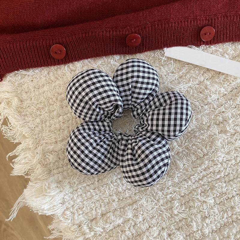 1PC Little Flower Hair Band Party Red Black Filled Cotton New Love Bow Plaid Intestine Ring Hair Accessories Hair Rings Girls