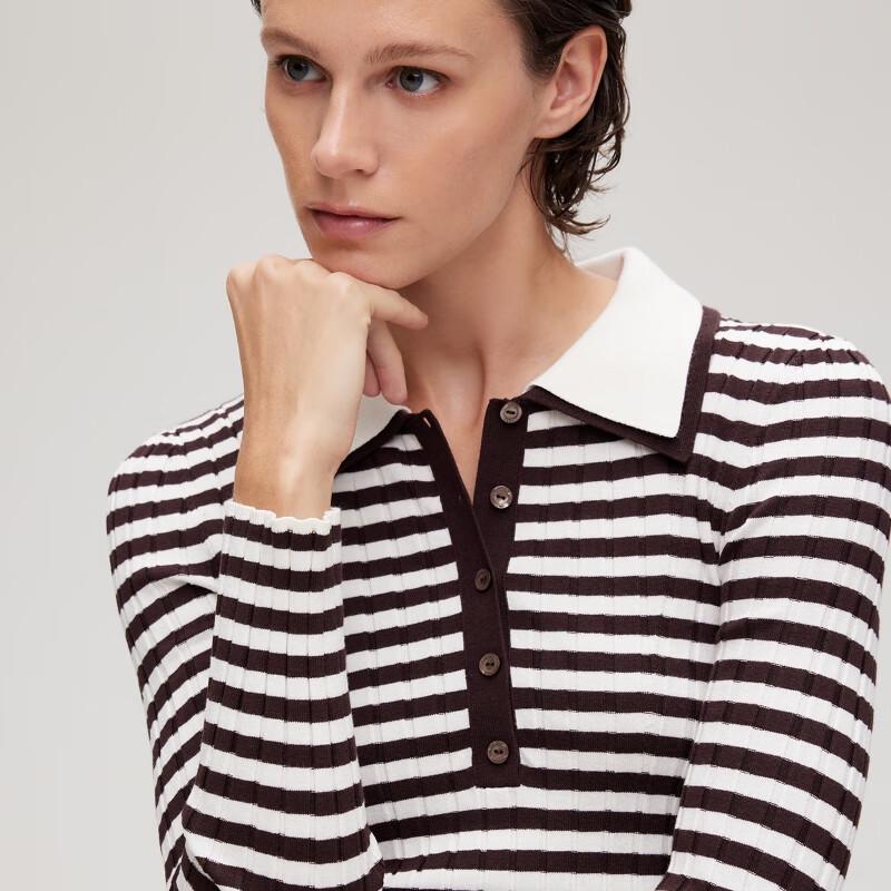 Only Women's Striped Slim-Fit Lapel Knit Sweater