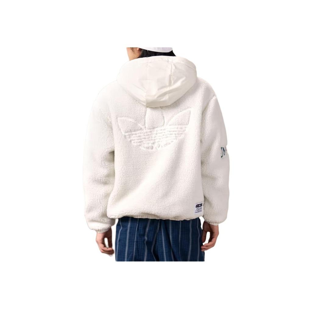 Adidas Originals Trefoil Solid Patch Logo Stand Collar Fleece Jacket Unisex Jackets White HS2005
