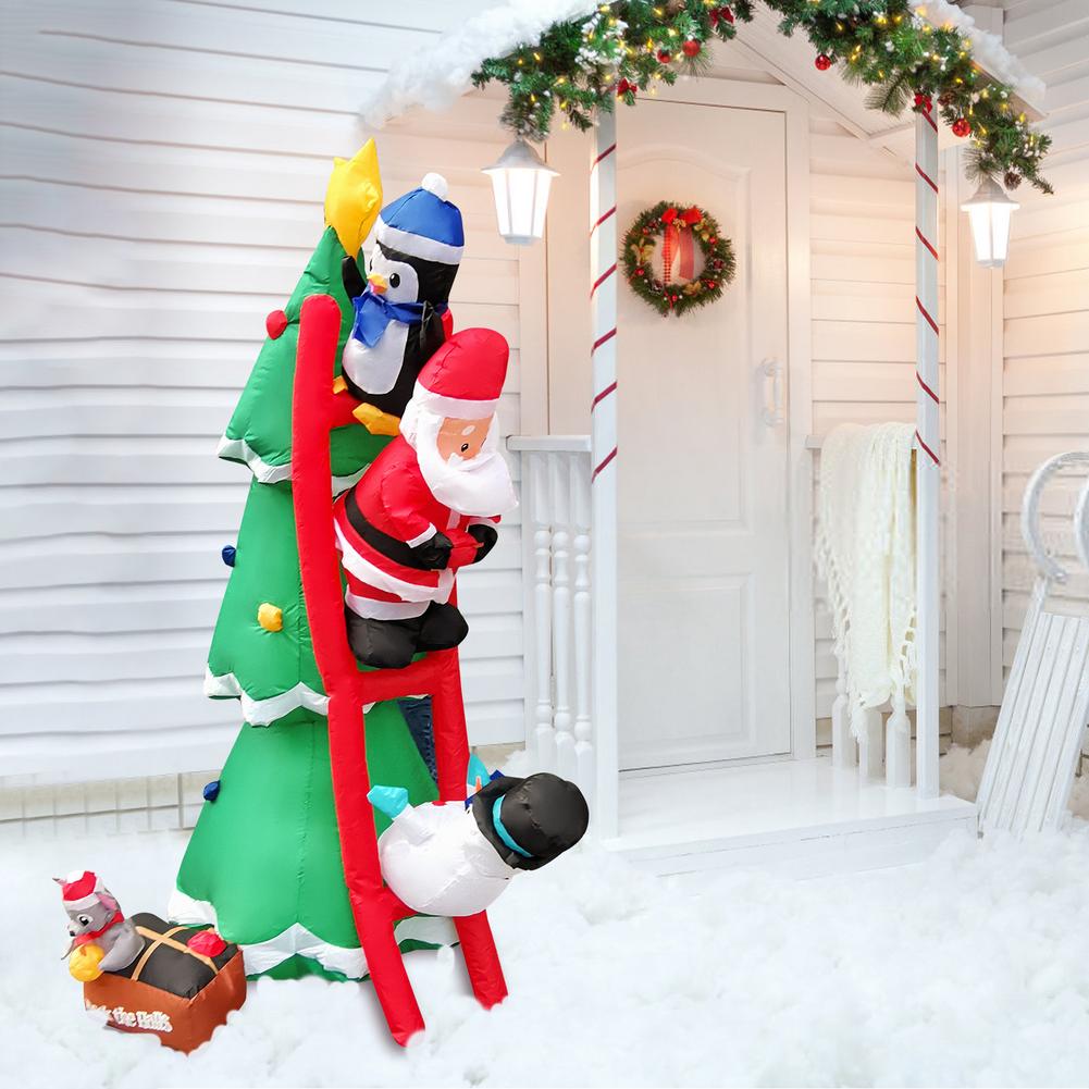 6FT Height Iatables Green Tree Christmas Tree Blow Up Outdoor Sitting With Santa Claus Snowman Sledding Together LED Iata
