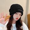 Big Head Circumference Showing Face Small Hat Women's Autumn and Winter Loose Black Woolen Hat Cold Hat Trendy Ins Versatile Warm Knitted Hat