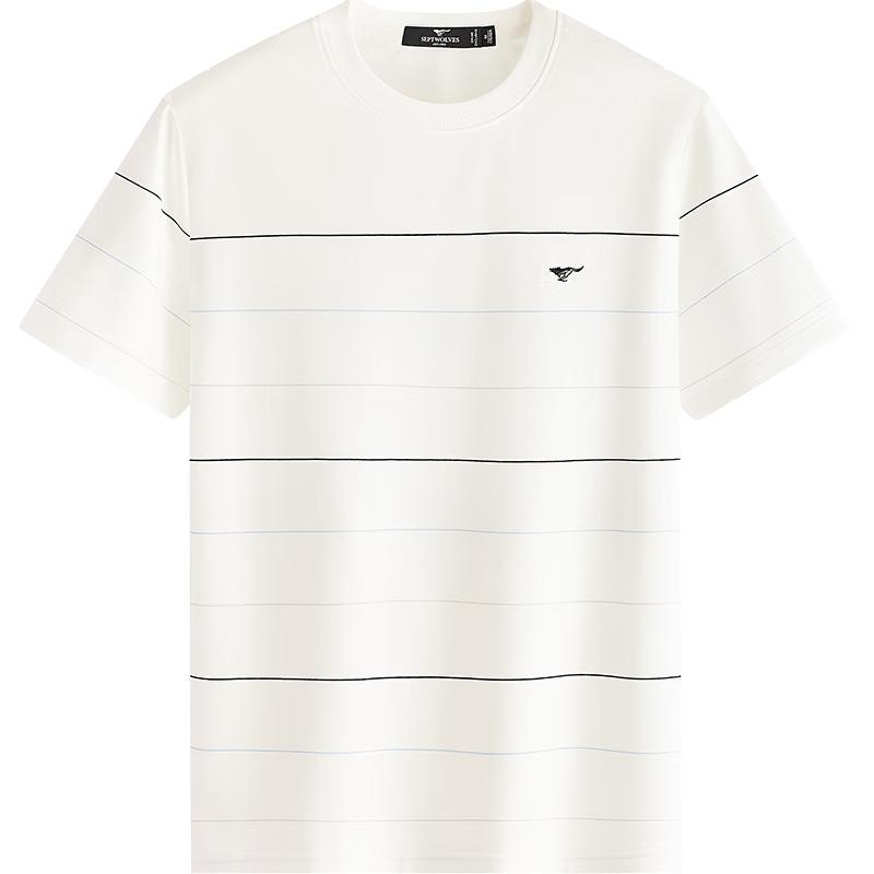 Septwolves Men s Mulberry Silk Cooling Striped Short Sleeve T-Shirt 175/92A