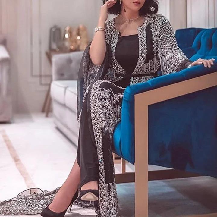 2025 European & American Women's Hot Stamping Sexy Shawl Two-Piece Evening Dress