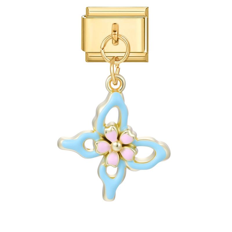Vintage Pearls Zircon Bow Heart Butterfly Gold Color Pendant Italian Charm Links Stainless Steel Fit 9mm Bracelet DIY Jewelry