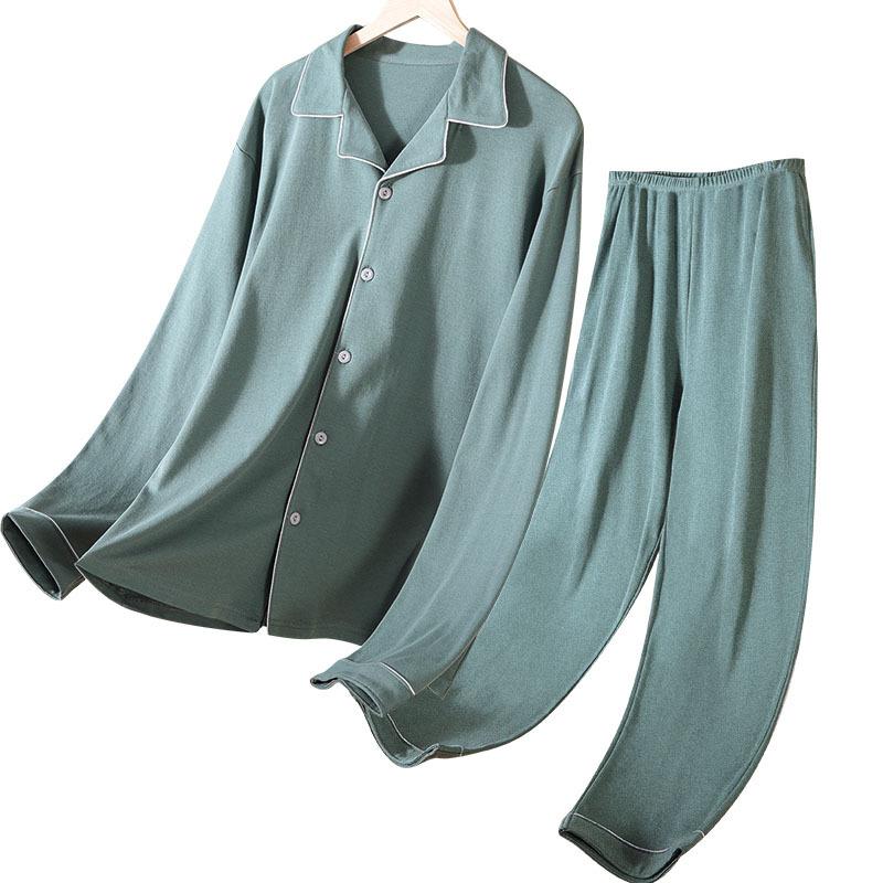 Fashion Brand Pajamas Suit Men Long-sleeved Pure Cotton Spring Autumn Gent Soft Cotton Summer Loungewear Set Male Nightcloth