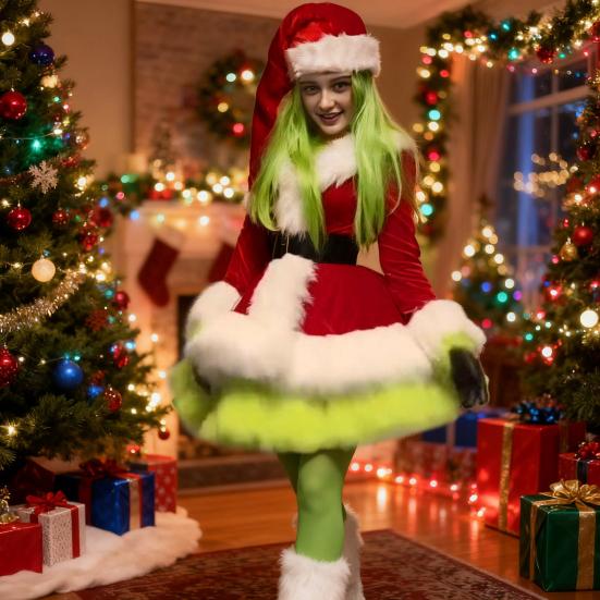 Christmas Dress for Women 2 Pcs Mrs. Claus Outfits And Hat