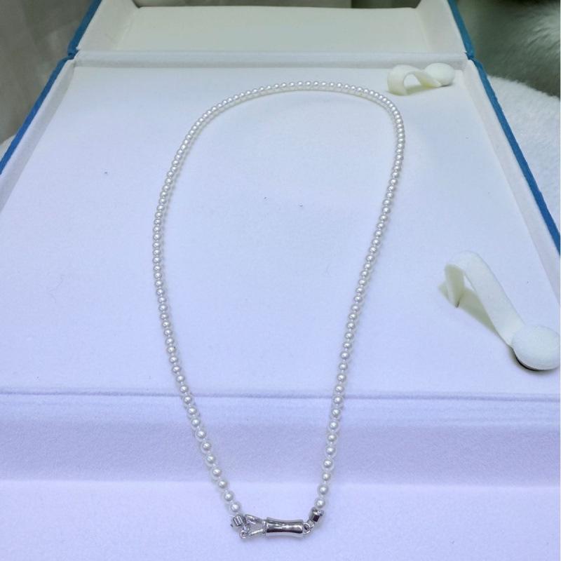 Zhuji Freshwater Pearl Clavicle Chain: 3-4mm Flawless Aurora Pearls with Sterling Silver Clasp - Versatile Summer Jewelry.