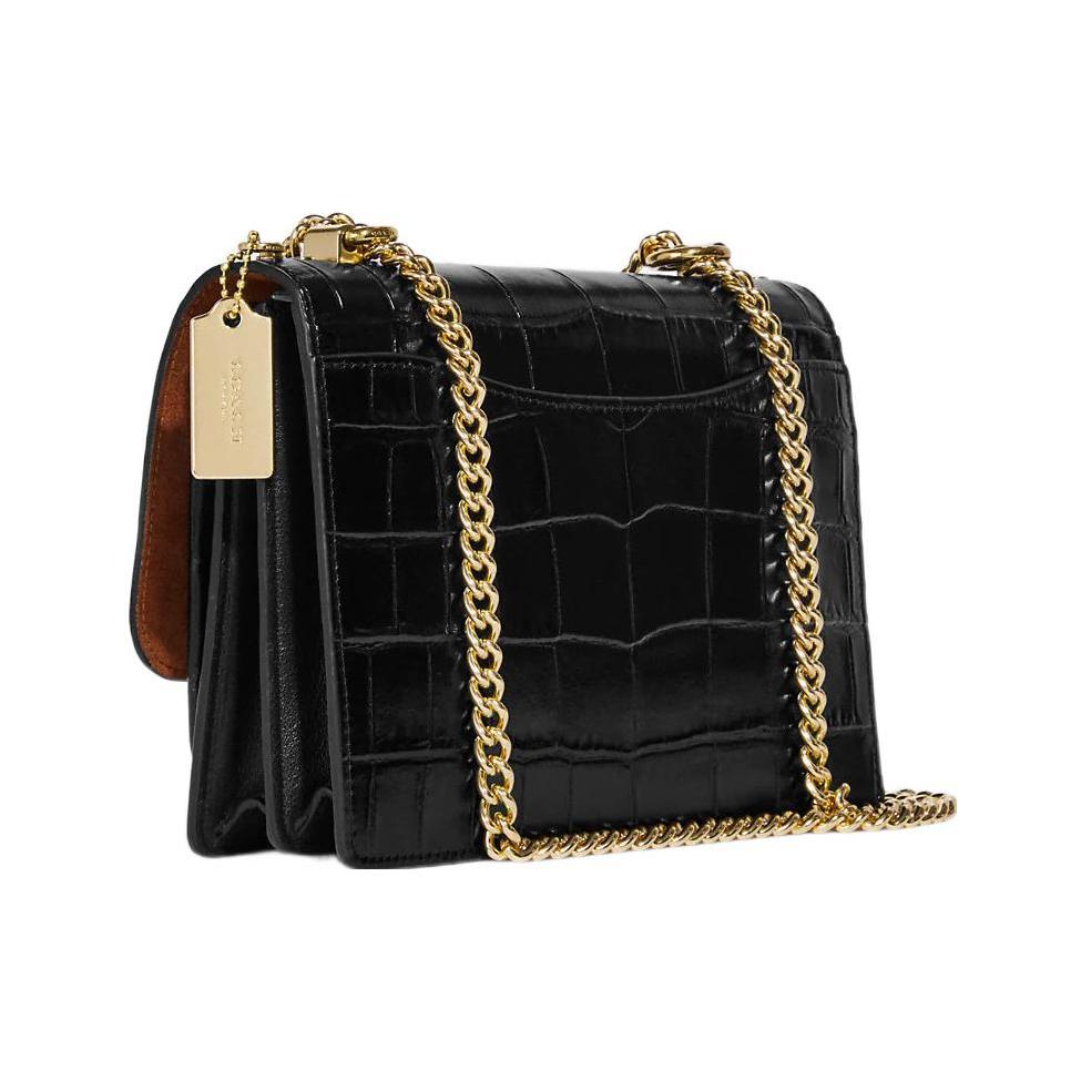 New COACH Klare Crocodile Pattern Embossed Leather Small Square Bag Shoulder Bag Crossbody Bag Medium Size Women's Black CC840-IMBLK