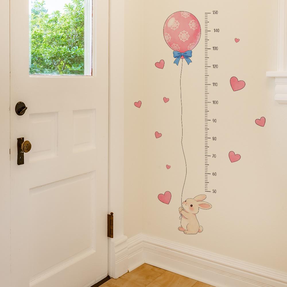 A Cartoon Little Rabbit Holding Balloons, with Its Height Measured on A Bedroom Children's Room Decoration Sticker.
