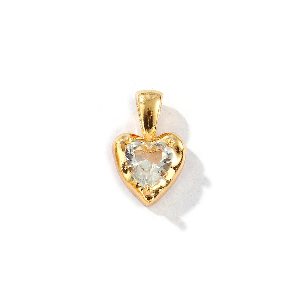 2 PCs Heart Brass & Rhinestone Birthstone Charms 18K Gold Plated Pendants For DIY Necklace Earrings Jewelry Making 12.5mm x 8mm
