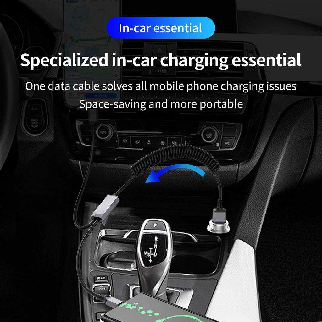 100W Super Fast Charging 2-in-1 Retractable USB-C & Type-C Coiled Data Cable 90-Degree Angled Design TPU Material for IPhone17