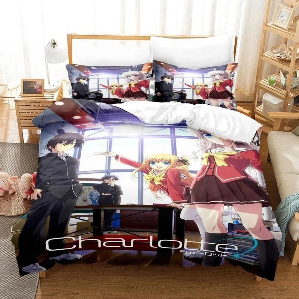 

Comforter New 3D Anime Kawaii Girls Charlotte Bedding Set Print With Bed Soft Single Double Queen Super King Size Comforter (quilt)-EU Single(135*200cm)3pcs
